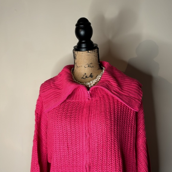 New ASHLEY STEWART Two Way Zip Ribbed Sweater Fuchsia Size-3X - Picture 3 of 6